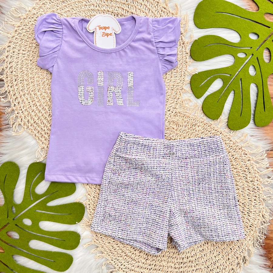 Conj. Blusa Girl e Short Tweed - Lilás